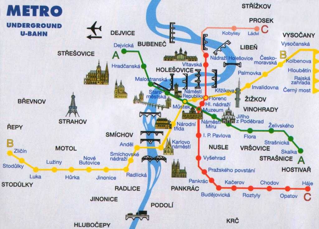Карта праги на русском языке, метро, достопримечательности, районы