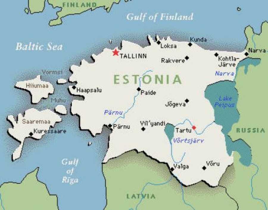 Подробная карта Эстонии с отмеченными городами и достопримечательностями страны. Географическая карта. Эстония со спутника