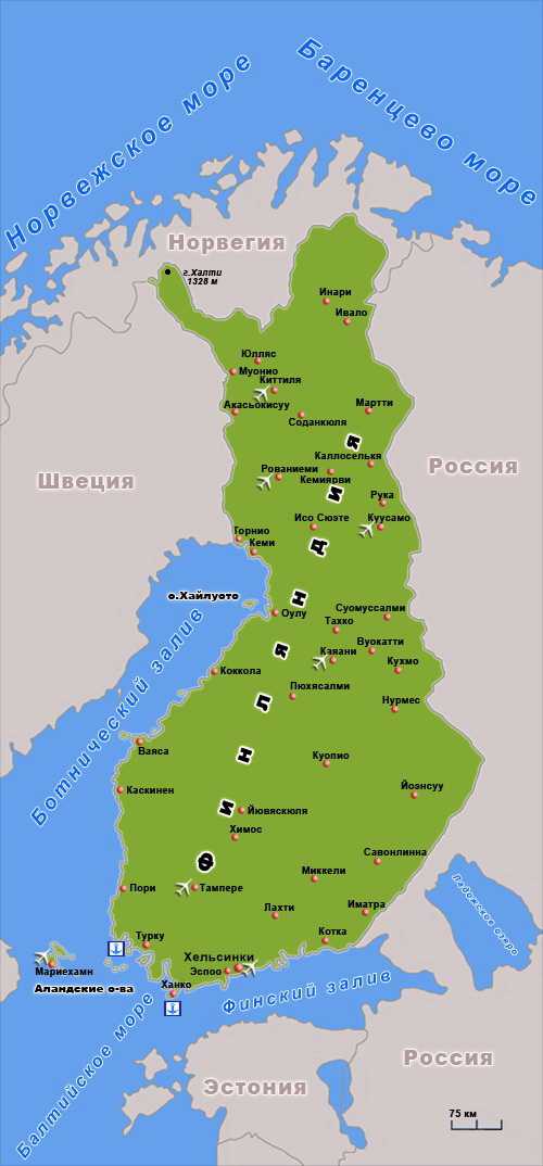 Карта финляндии с городами