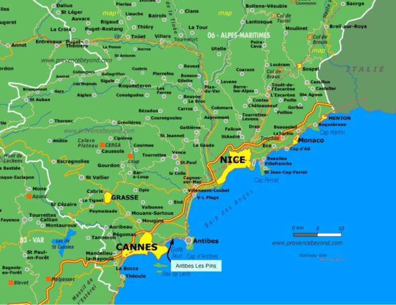 Карта лазурного берега франции с достопримечательностями. карта лазурного берега франции на русском языке
