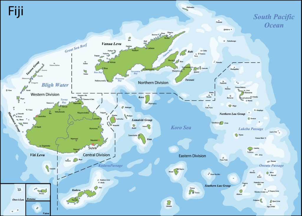 Фиджи на карте, карта и достопримечательности острова