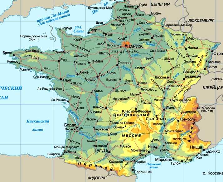 Карта изысканной франции с провинциями и городами на русском языке