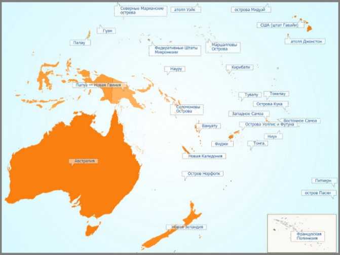 Подробная карта Французской Полинезии с отмеченными городами и достопримечательностями страны. Географическая карта. Французская Полинезия со спутника