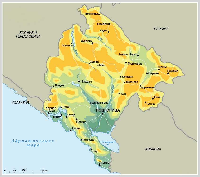 Карта черногории на русском языке