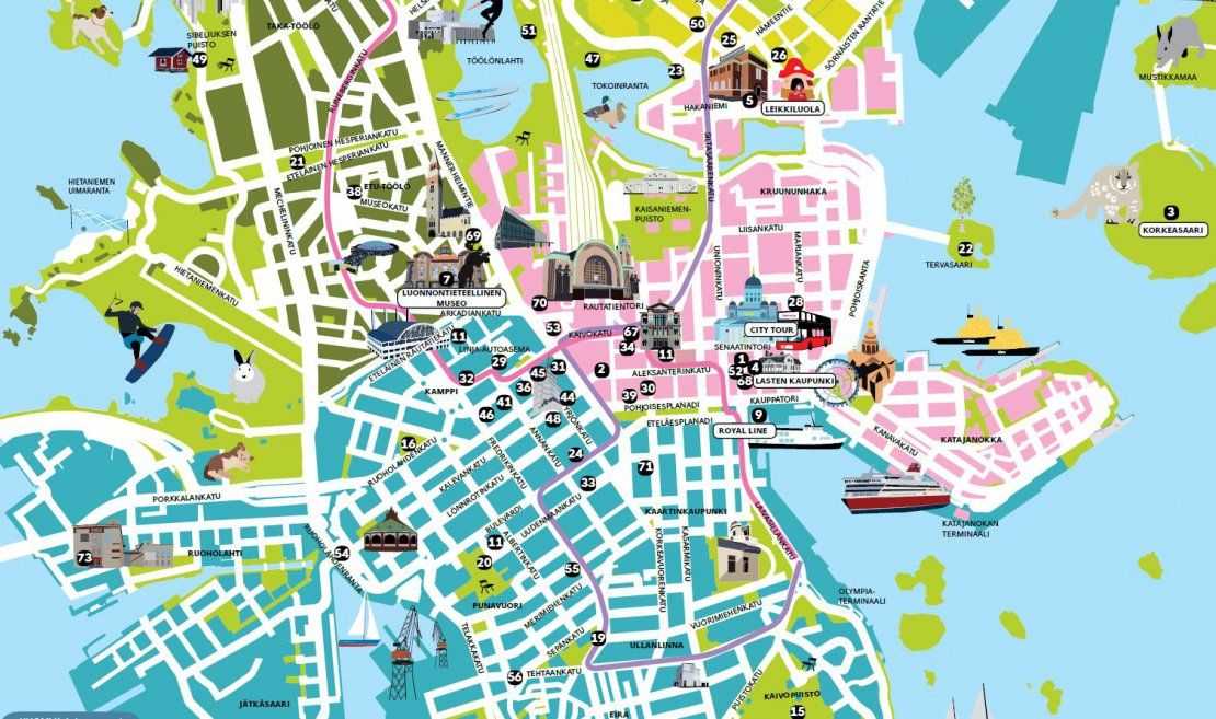 Туристическая карта хельсинки на русском языке с достопримечательностями