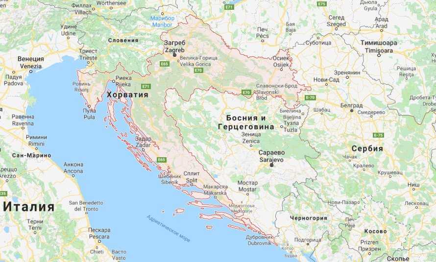 Хорватия на карте мира на русском языке с городами подробно