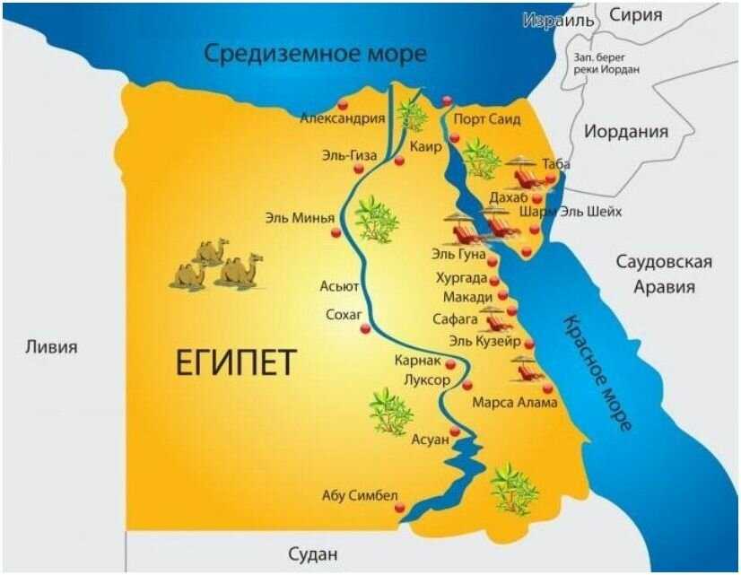 Карта египта с курортами и городами на русском языке