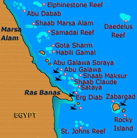 Карта коралловых рифов хургада