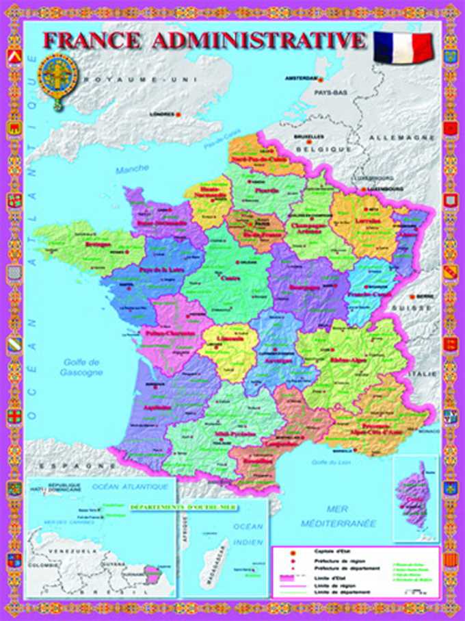 Подробная карта Франции с отмеченными городами и достопримечательностями страны. Географическая карта. Франция со спутника