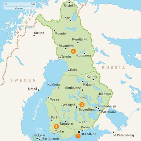 Карта финляндии с городами на русском языке подробно