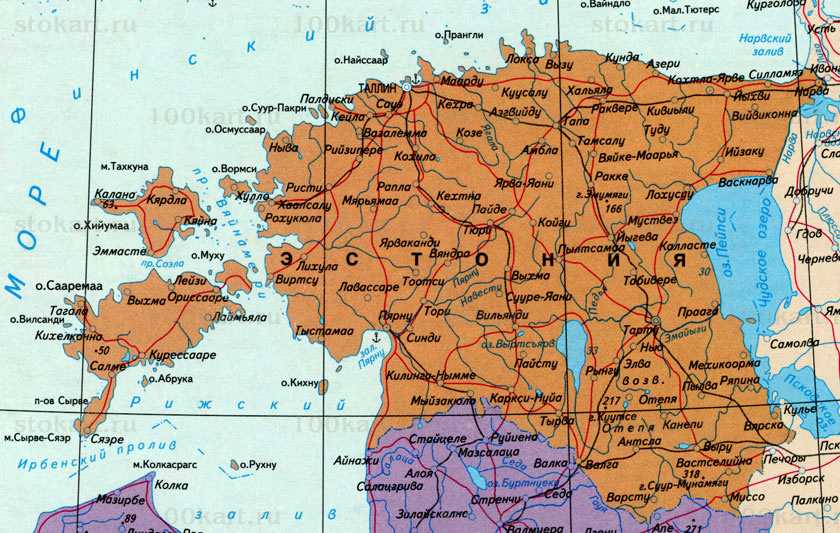 Эстония на карте на русском языке с городами подробно