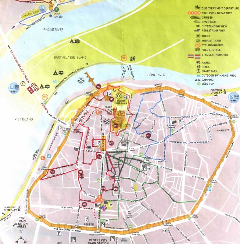 Подробная карта Авиньона на русском языке с отмеченными достопримечательностями города. Авиньон со спутника