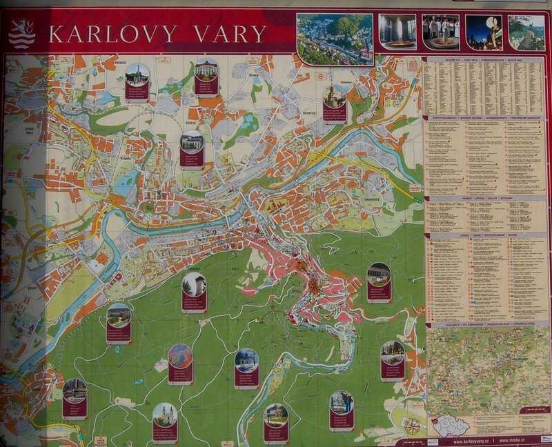Карловы вары: карта города с отелями на русском языке для туристов