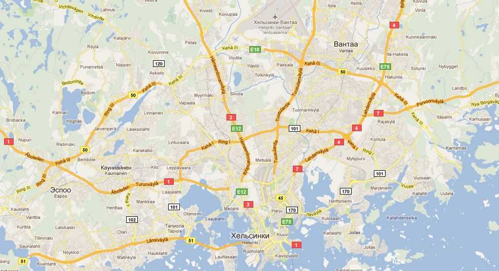 Подробная карта Хельсинки на русском языке с отмеченными достопримечательностями города. Хельсинки со спутника