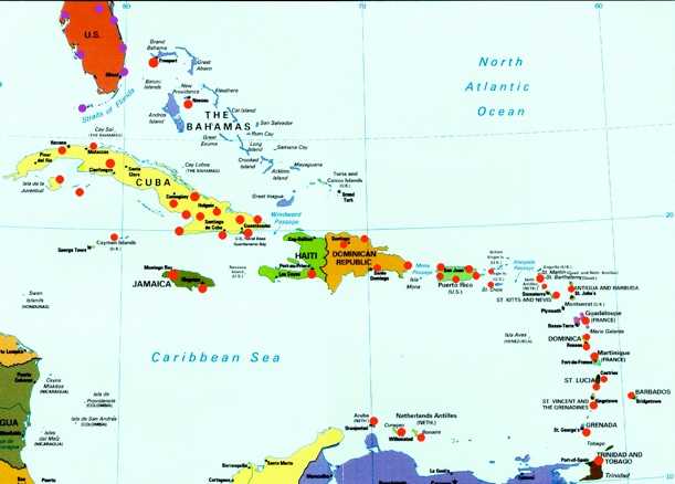 Страны карибского бассейна — список и их положение на карте