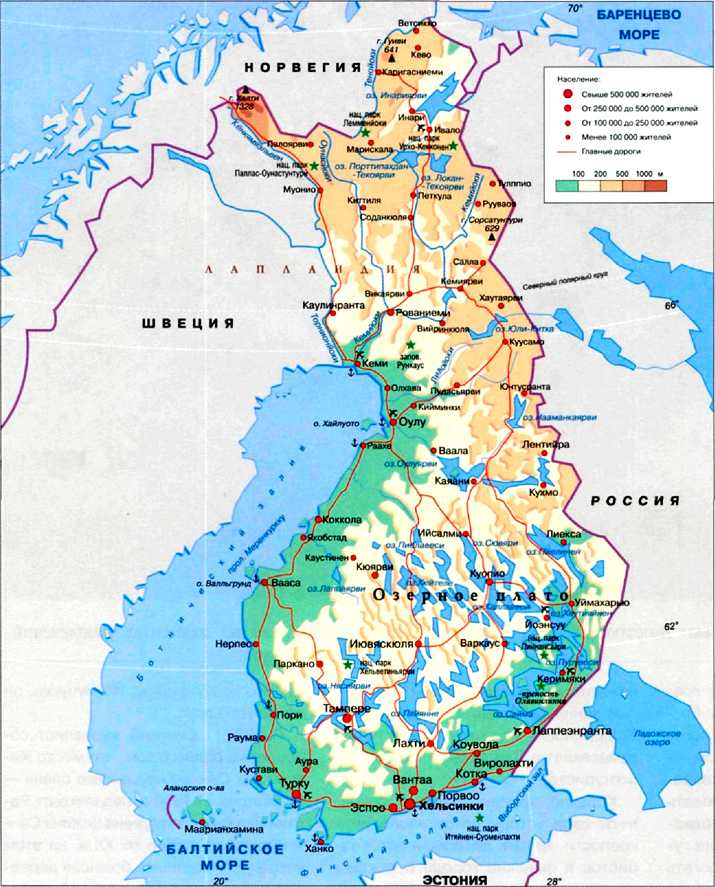 Карта финляндии с указанием расположения туристических мест