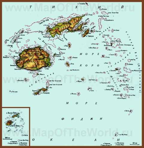 Где находится остров, море фиджи на карте?
