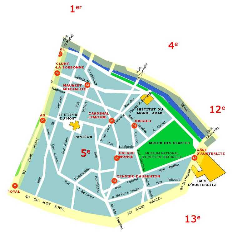 Подробная карта Парижа на русском языке с отмеченными достопримечательностями города. Париж со спутника