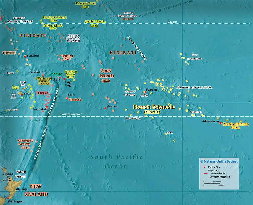 Где находятся острова французской полинезии на карте мира