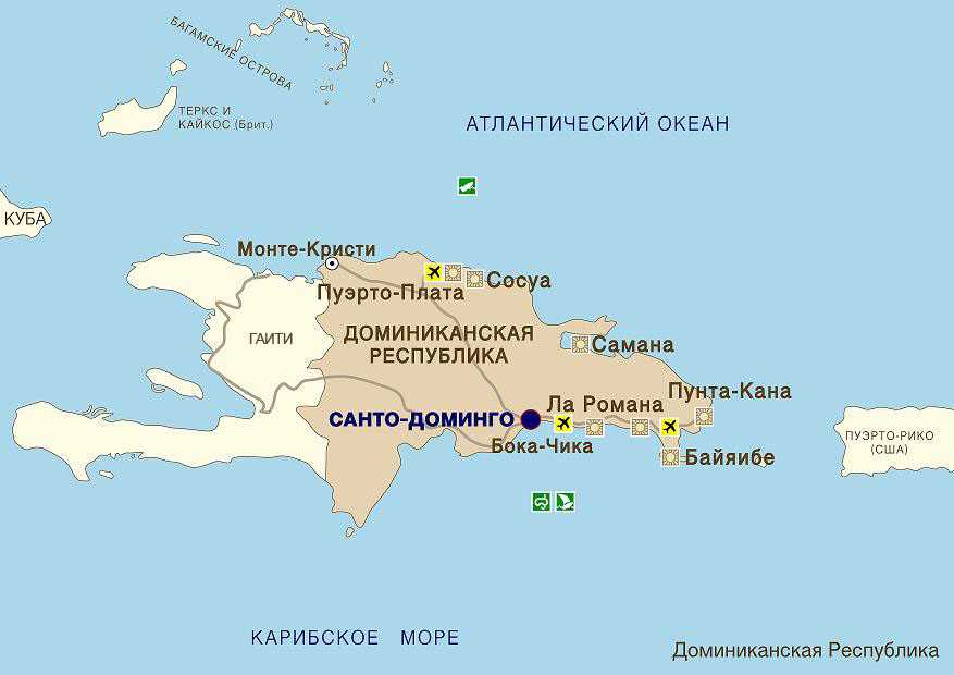 Карта доминиканы с курортами на русском языке, где находится республика? (сезон 2021)
