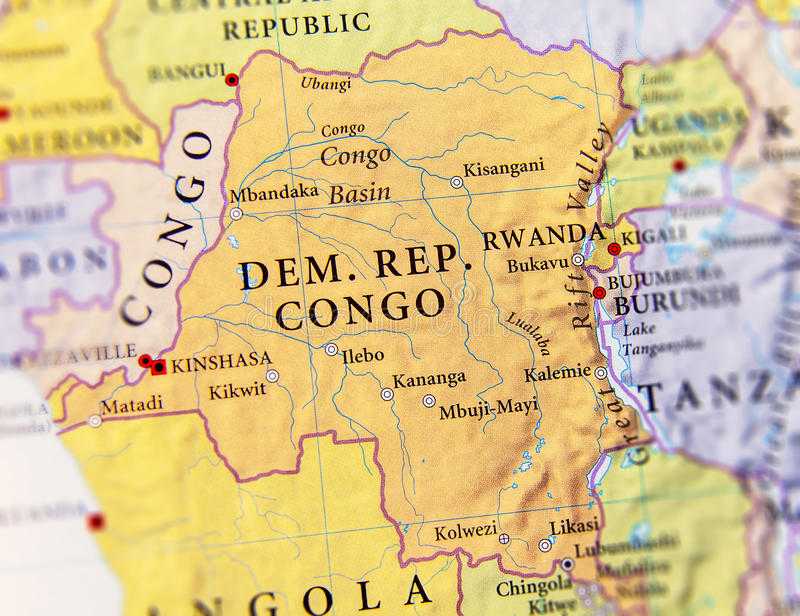 Подробная карта Демократической Республики Конго с отмеченными городами и достопримечательностями страны. Географическая карта. Демократическая Республика Конго со спутника