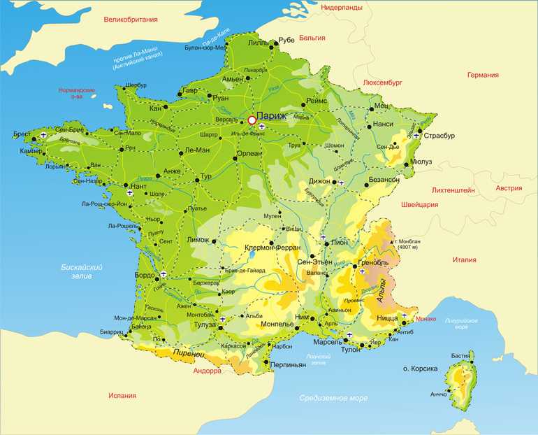 Карта франции на русском языке с городами и провинциями подробно