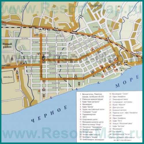 Карта сухума подробная с улицами и домами на русском